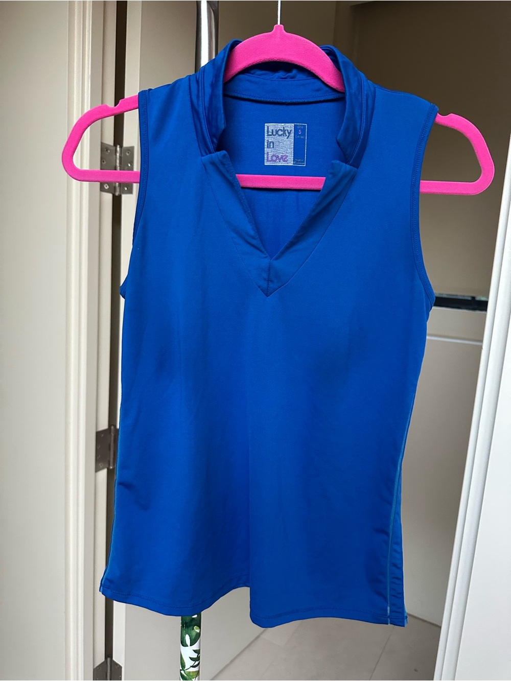 Lucky in Love Sleeveless V-Neck Tank Top in Royal Blue Size Medium